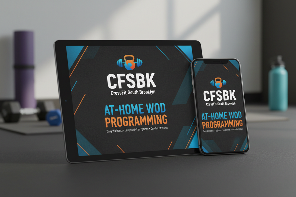 CFSBK At-Home WOD Programming cover mockup on tablet and phone