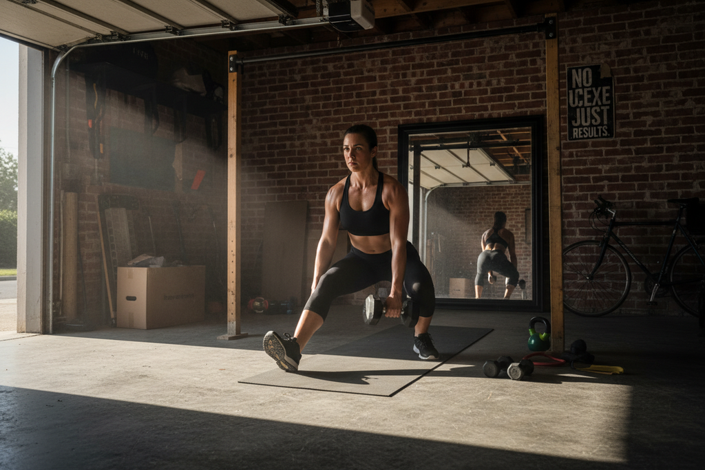 Athlete training at home with minimal equipment