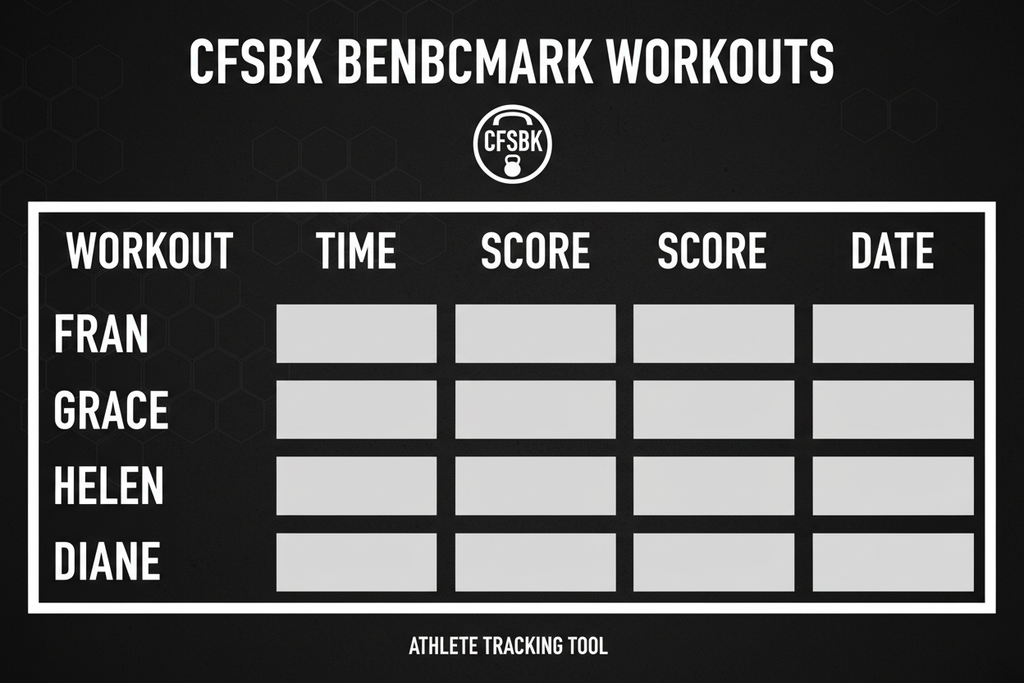 CrossFit benchmark leaderboard template with classic workouts